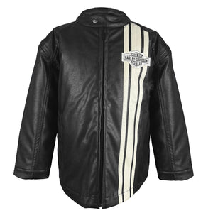 Harley-Davidson Boys' Striped B&S Faux Leather Racer Jacket, Black