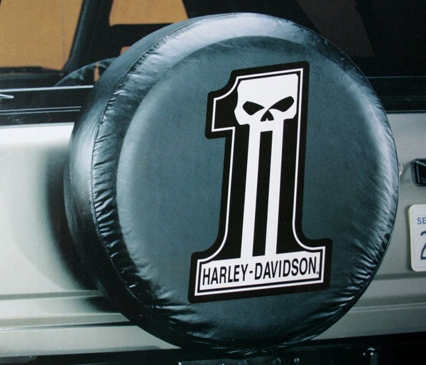 Harley-Davidson Skull Custom #1 Logo Spare Tire Cover, Black PL802