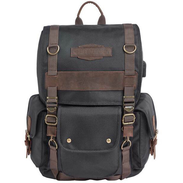 black leather harley davidson backpack purse Harley-Davidson Ponderosa Ballistic & Leather USB Backpack, Black