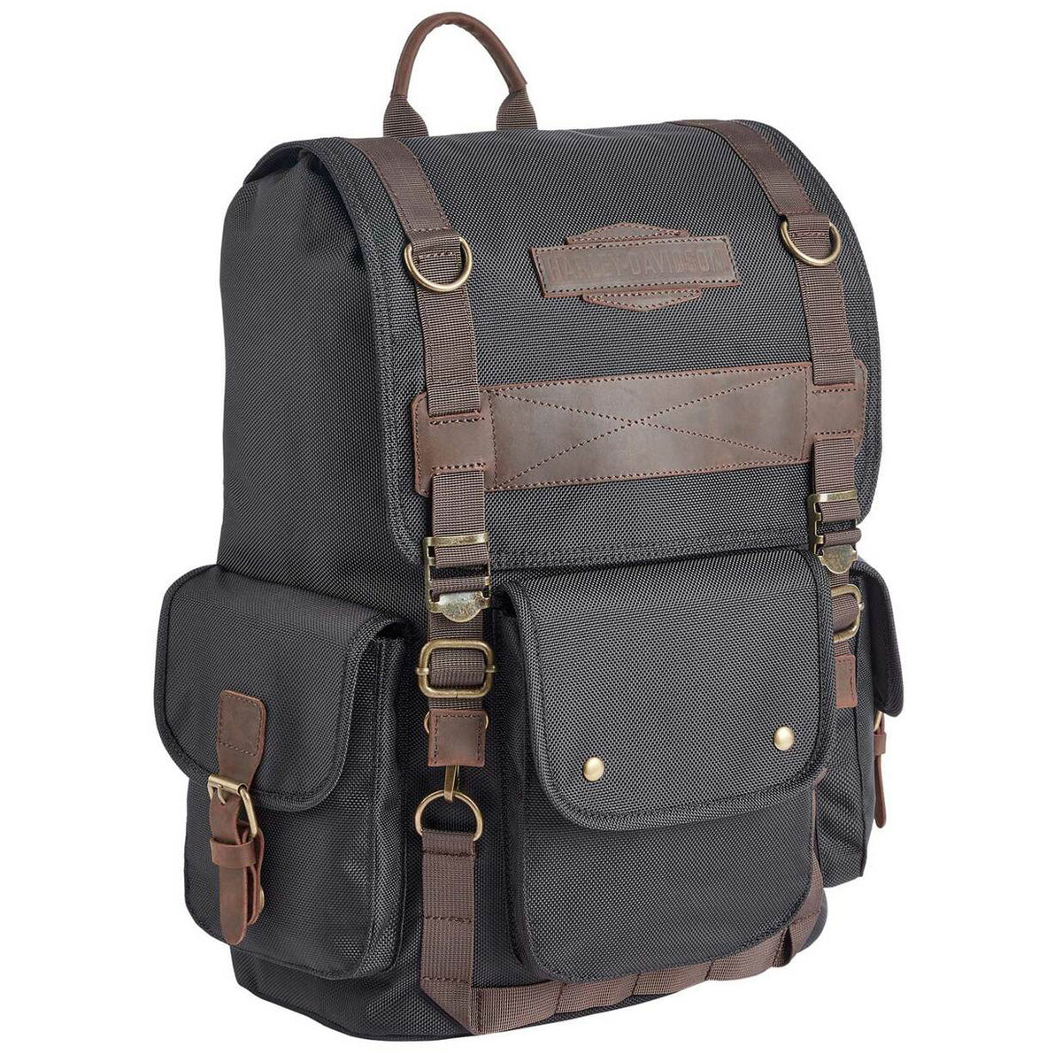 Graphite Canvas & Dark Brown Leather Backpack