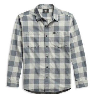 Harley-Davidson Men's #1 Logo Plaid Woven Button-Up Long SleeveShirt, Gray 99051-21VM