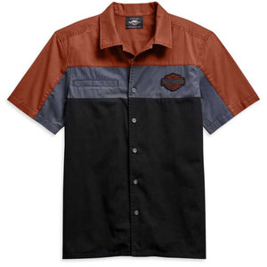 Harley-Davidson Men's Copperblock Woven Button-Up Short Sleeve Shirt, Black 99080-20VM