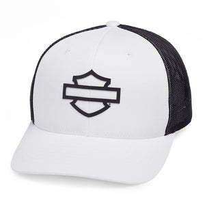 Harley-Davidson Men's Logo Colorblock Adjustable Trucker Cap, White & Black Hat 99472-19VM