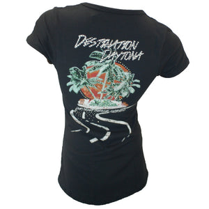 Liberty Wear Custom Palm Tree Women's Short Sleeve Shirt With Rhinestones, Black