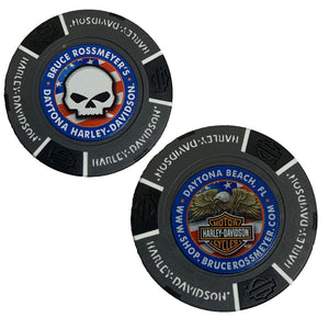 Bruce Rossmeyer's Daytona Harley-Davidson Online Exclusive Willie G W/Flag Poker Chip, Gray/Black