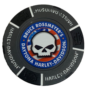 Bruce Rossmeyer's Daytona Harley-Davidson Online Exclusive Willie G W/Flag Poker Chip, Gray/Black
