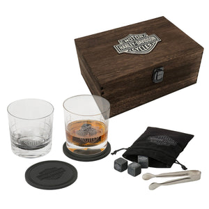 Harley-Davidson Bar & Shield Logo Premium Whiskey Glass Wooden Box Gift Set HDL-18806