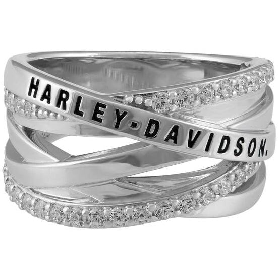 Women's Sterling Silver Twisted Bling H-D Crystal Band Ring HDR0567