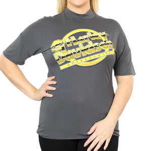 Harley-Davidson Women's White Line Short Sleeve Shirt, Gray Bling Shirt HT4670GRY