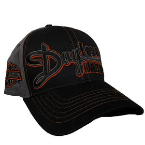 Harley-Davidson Daytona Exclusive Scripted Embroidered Detail Fitted Baseball Cap, Gray/Black Hat 502950760