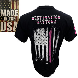 Destination Daytona Exclusive Men's Pink Line Short Sleeve Shirt, Black D6039