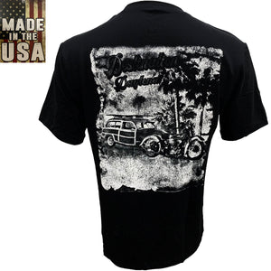 Destination Daytona Men's Retro Beach Short Sleeve Shirt, Black D6040