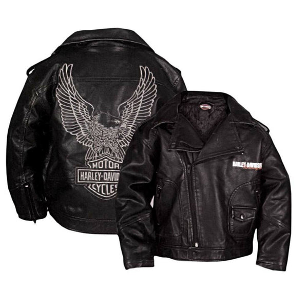 Harley-Davidson Big Boys' Upwing Eagle Biker Pleather Jacket Black 0396074