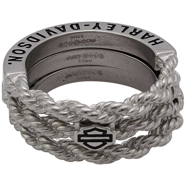 Harley-Davidson Women's B&S Logo Rope Stacking Ring Set - Stainless Steel, HSR0111