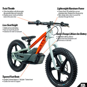Harley-Davidson STACYC Brushless 18 EDrive Kids' Electric Balance Bike For Kids' 8-10 Years Old 100035ORGWHT