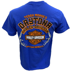 Teddy Morse's Daytona Harley-Davidson Grim Reaper Bob Men's Short Sleeve Royal Blue Shirt