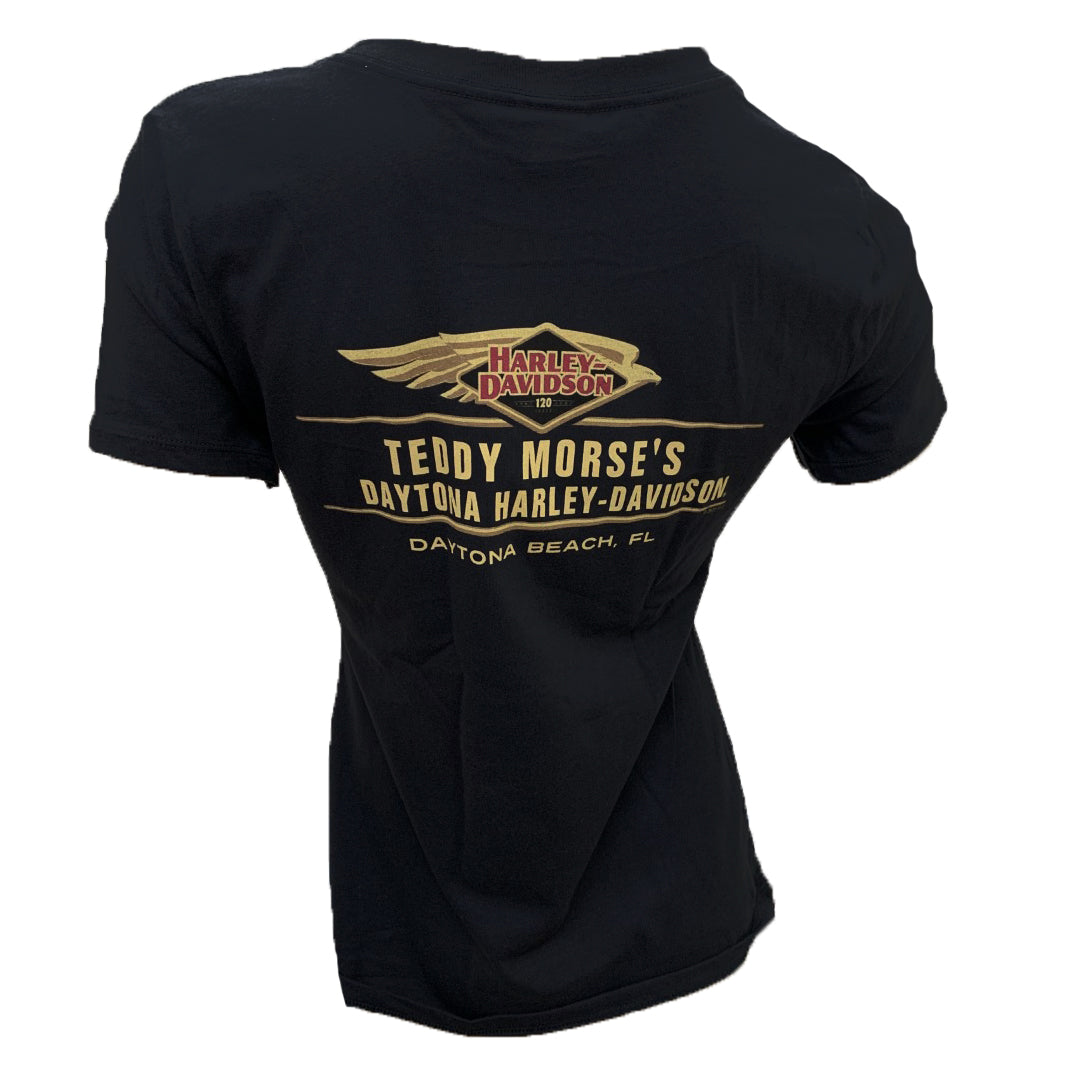 Harley-Davidson Ladies 120th Anniversary Shield Short Sleeve Dealer Sh –  Daytona Harley-Davidson