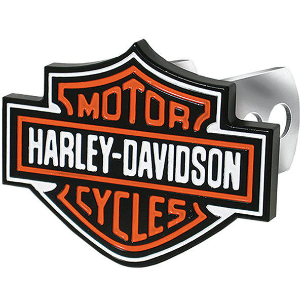 Harley-Davidson Bar & Shield Logo 2" Receivers Metal Hitch Plug, Black/Orange PL2216WL