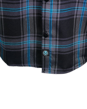 Demons Behind Me Men's Redemption Button-Up Flannel Long Sleeve Shirt, Black/Gray TB001