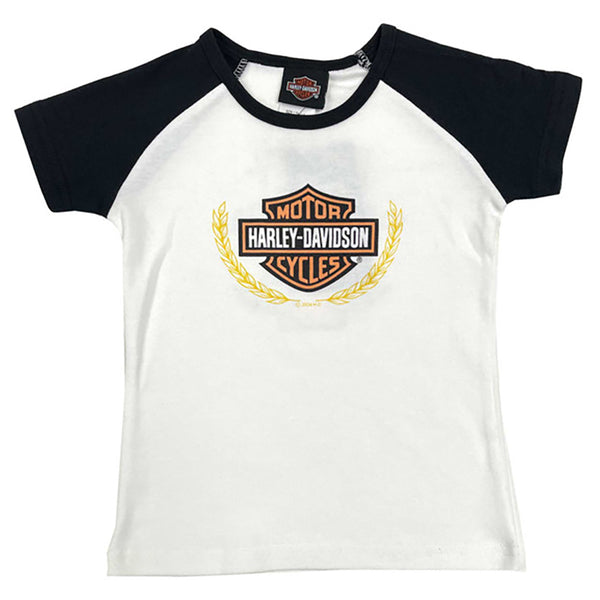 Harley-Davidson Little Girls' Racing Raglan Short Sleeve Toddler Tee - White