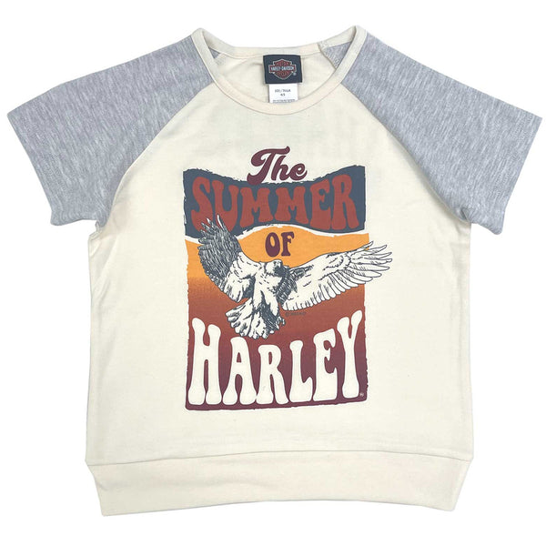 Harley-Davidson Big Girls' Relaxed Fit Short Sleeve Knit Tee - Cream & Gray