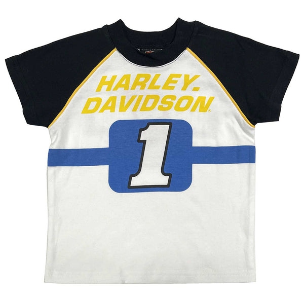 Harley-Davidson Little Boys' Racing Short Sleeve Raglan Toddler Tee - White