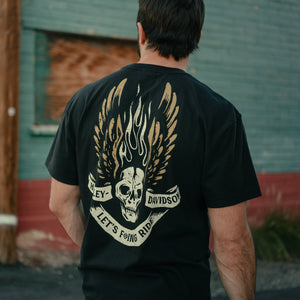 Harley-Davidson Unisex LFR Winged Skull Short Sleeve Shirt, Black Tee 96857-25VX
