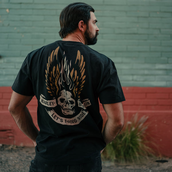 Harley-Davidson Unisex LFR Winged Skull Short Sleeve Shirt, Black Tee 96857-25VX