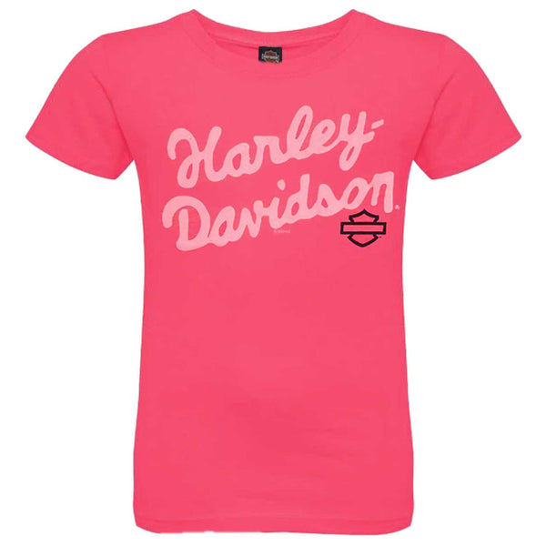 Harley-Davidson Little Girls' Beauty Script Short Sleeve Shirt, Hot Pink 1539367