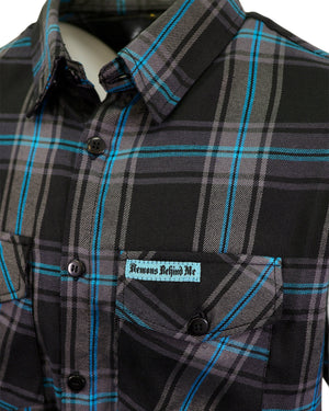 Demons Behind Me Men's Redemption Button-Up Flannel Long Sleeve Shirt, Black/Gray TB001