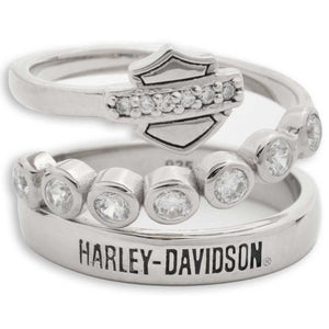 Harley-Davidson Women's Crystal Bar & Shield Faux Stack Ring, Sterling Silver 34R0086