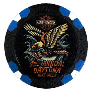 Harley-Davidson patch with eagle design and '85th Annual Daytona Bike Week' text on a black background.