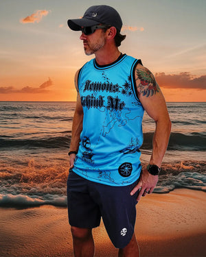 Demons Behind Me Men's Nautical Compass Premium Sleeveless Shirt Jersey, Light Blue NCJ001