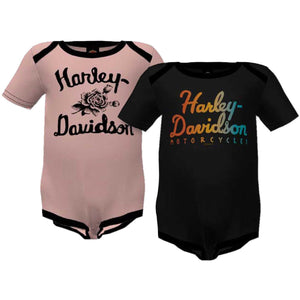 Harley-Davidson Baby Girls' 2-Pack Rainbow Foil Rib Creeper Set, Black/Pink 300235