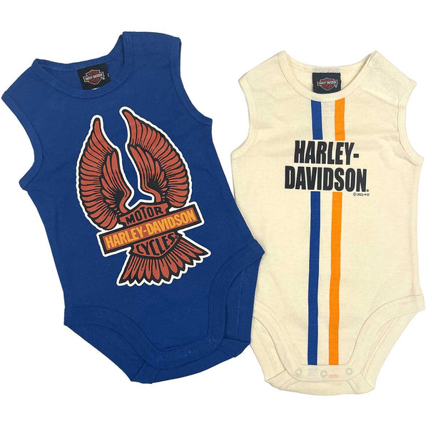 Harley-Davidson Baby Boys' 2-Pack Newborn Rib Bodysuit Creeper Set - Blue/White