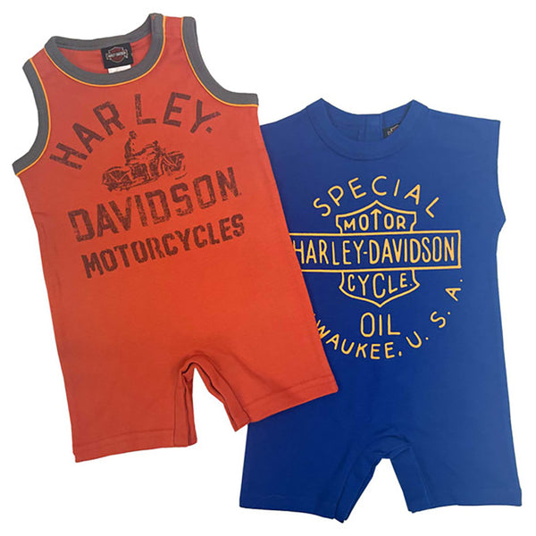 Harley-Davidson Baby Boys' 2-Pack Infant Sleeveless Romper Set - Orange & Blue