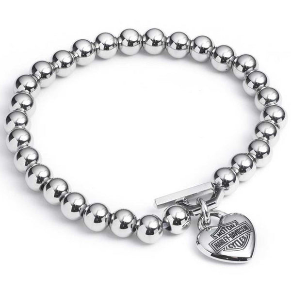 Harley-Davidson Women's Stretched 7.5 in. Bead Bracelet w/ Puffy Heart Charm