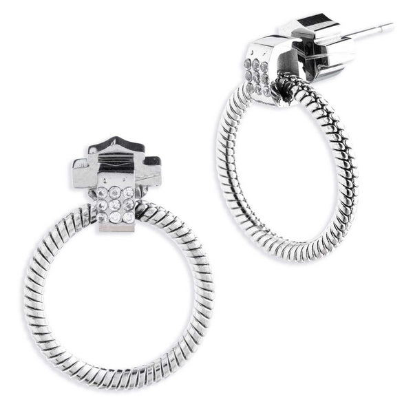 Harley-Davidson Women's Snake Chain Crystal Doorknocker Earrings Stainless Steel