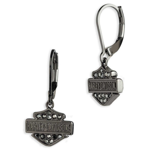 Harley-Davidson Women's Crystal Pave Bar & Shield Logo Drop Earrings, Brass 34G00146