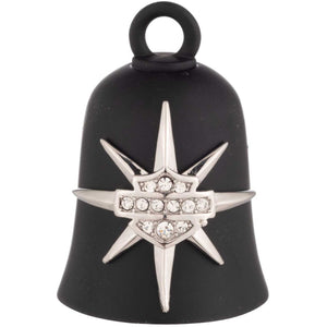 Black bell with a silver star-shaped decoration on a white background