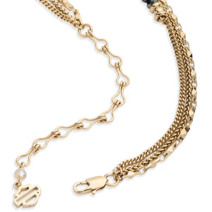 Harley-Davidson Women's Crystal Stone Bar & Shield Multirow Chain Necklace, Gold 34N00345