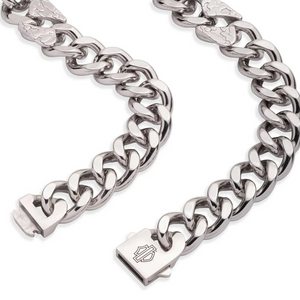 Harley-Davidson Men's Bar & Shield Etched Camo 24" Curb Link Chain Necklace, Silver 34N00349