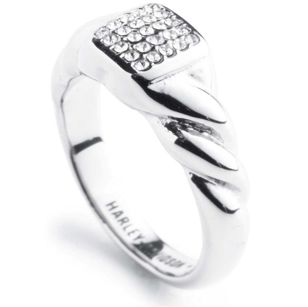 Harley-Davidson Women's Pave Crystal Center Twisted Signet Ring, Stainless Steel