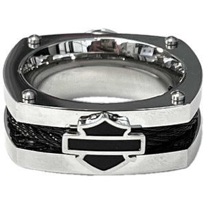 Harley-Davidson Men's Willie G Skull Stainless Steel Square Wire Ring, Silver 34R00675