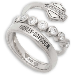 Harley-Davidson Women's Crystal Bar & Shield Faux Stack Ring, Sterling Silver 34R0086