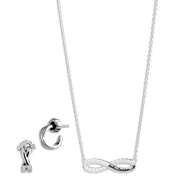 Harley-Davidson Women's Infinity Crystal Necklace & Earring Set, Sterling Silver