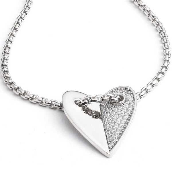 Harley-Davidson Women's Half Pave Crystal Heart Necklace & Earring Set, Silver S00020