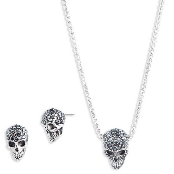 Harley-Davidson Women's Crystal Skull Necklace & Earring Set, Sterling Silver, S00025