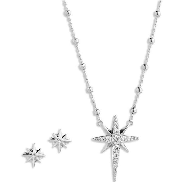 Harley-Davidson Women's Crystal Starburst Necklace & Earring Set, Sterling Silver 34S00027