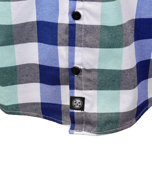 Demons Behind Me Men's Sea Breeze Button-Up Flannel Long Sleeve Shirt, White/Blue SBF0011